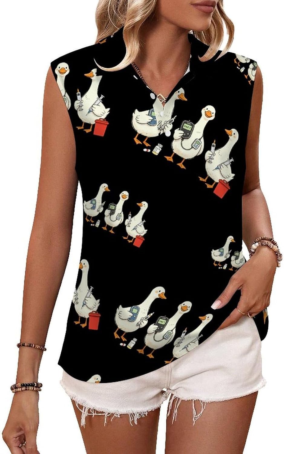 Diabetes Care Goose Womens Sleeveless V Neck Golf Polo Shirts | Collared Tank Tops