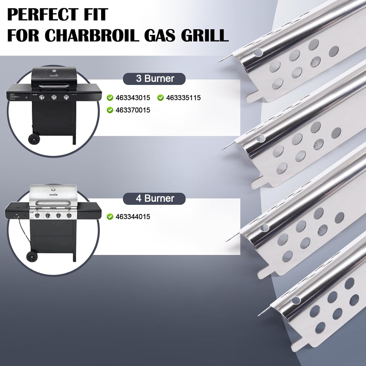 Hiorucet Grill Grate Parts for Charbroil Advantage 4 Burner 463344015, 3 Burner 463343015, 463335115, 463370015, Cast Iron Cooking Grid Grates, Heat Shield Plates for Charbroil Advantage Grill Parts.