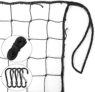 Heavy Duty #18 Nylon Baseball Netting - Practice Nets for Softball, Backstop Barrier & Multi-Purpose Training with 33FT Rope, Backyard & Sports Field Use (Key Chains Included)