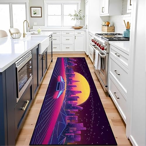 Miniatura 7 de Runner Rug Washable 2x8 Arcade Space Ship to Sunset Retro 80s Fashion Sci Fi Non-Slip Hallway Area Rug Indoor Outdoor Home Decor for Entryway