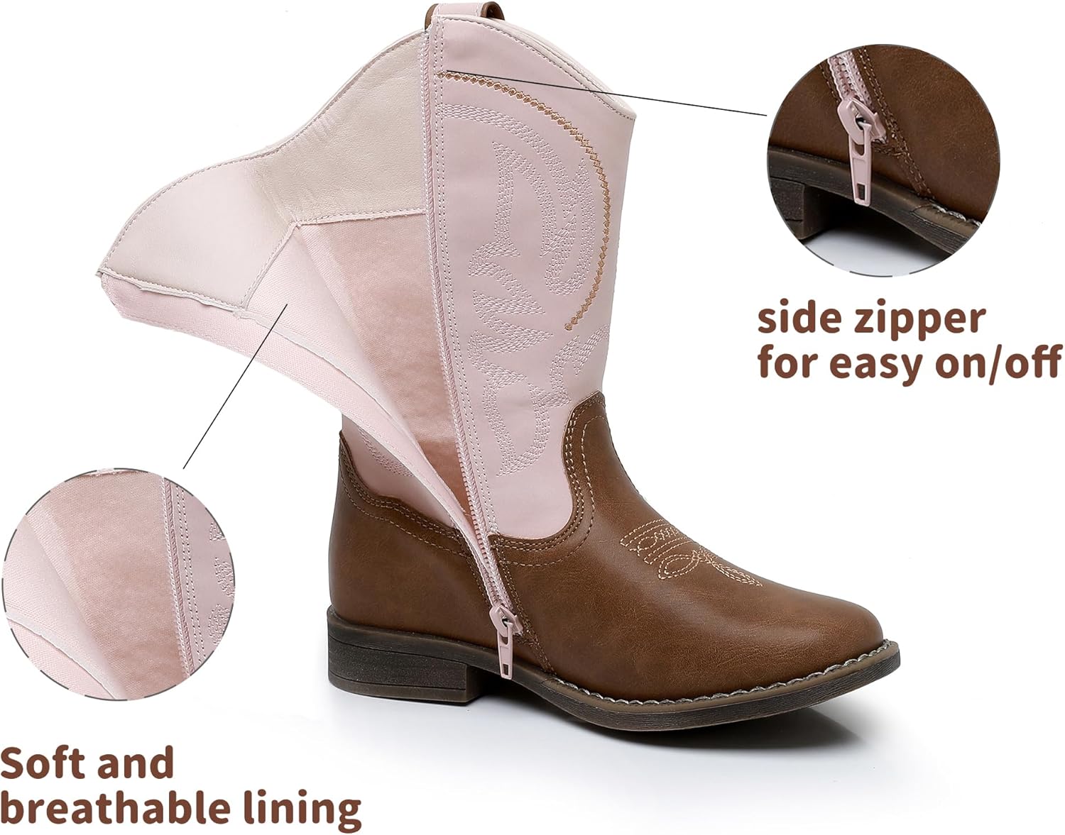 Blikcon Kids Cowboy Boots for Boys & Girls Embroidered Square Toe Cowgirls Western Rodeo Boots with Side Zipper for Toddler & Little Kid & Big Kid - Image 6