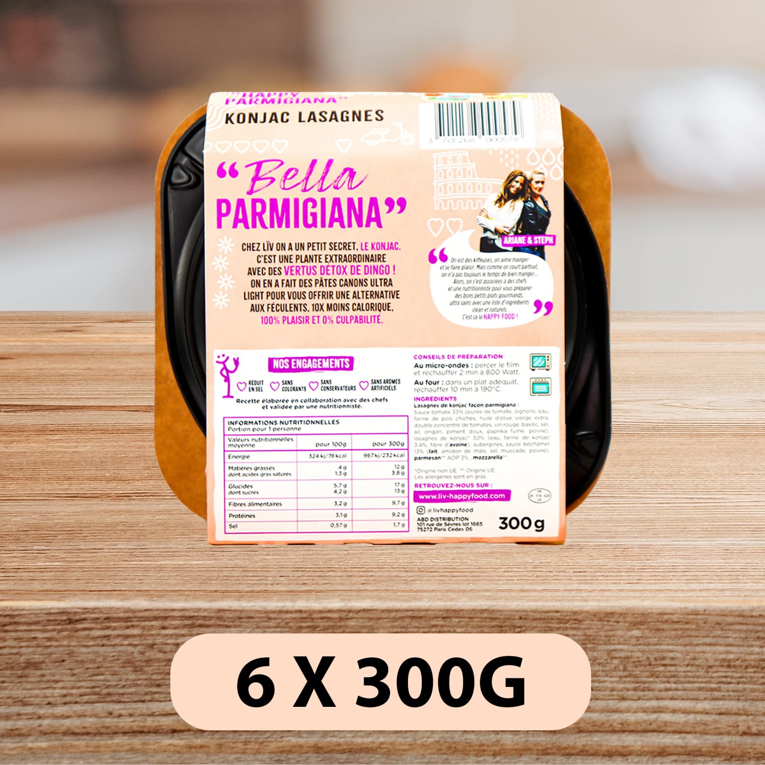 LÏV Happy Food - Plat Cuisiné Individuel HAPPY Parmigiana Veggie - Spaghettis de Konjac - Pâtes sans gluten - Konjac - Gluten Free, Faible en calorie - 6x300g