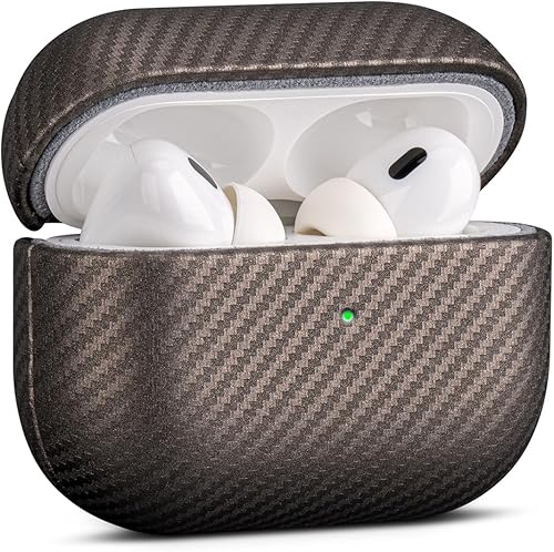 Funda de piel para AirPods Pro 2, piel seleccionada agradable a la piel, textura de fibra de carbono, hecha a mano, funda rígida protectora contra