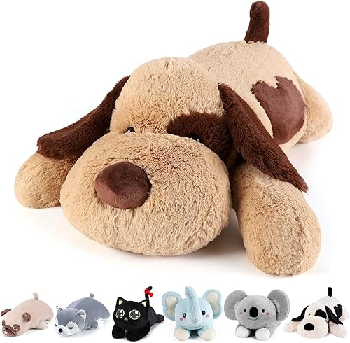 meowtastic Animales de peluche con peso de perro marrón, 22 pulgadas, 4.5 libras, animales de peluche con peso para perros, almohada de felpa grande