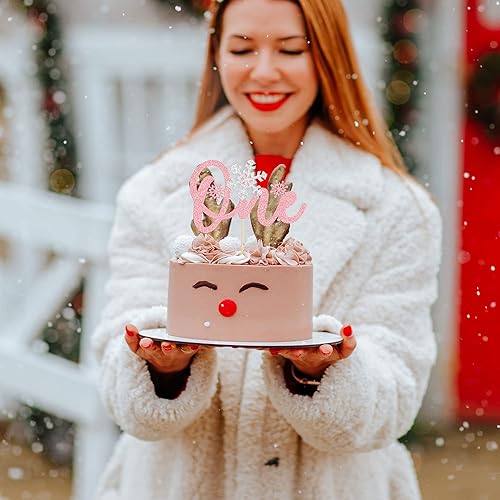 Miniatura 6 de 1 paquete de 1 decoración de pastel de copo de nieve con purpurina rosa para el primer cumpleaños decoración de pastel para invierno con tema de