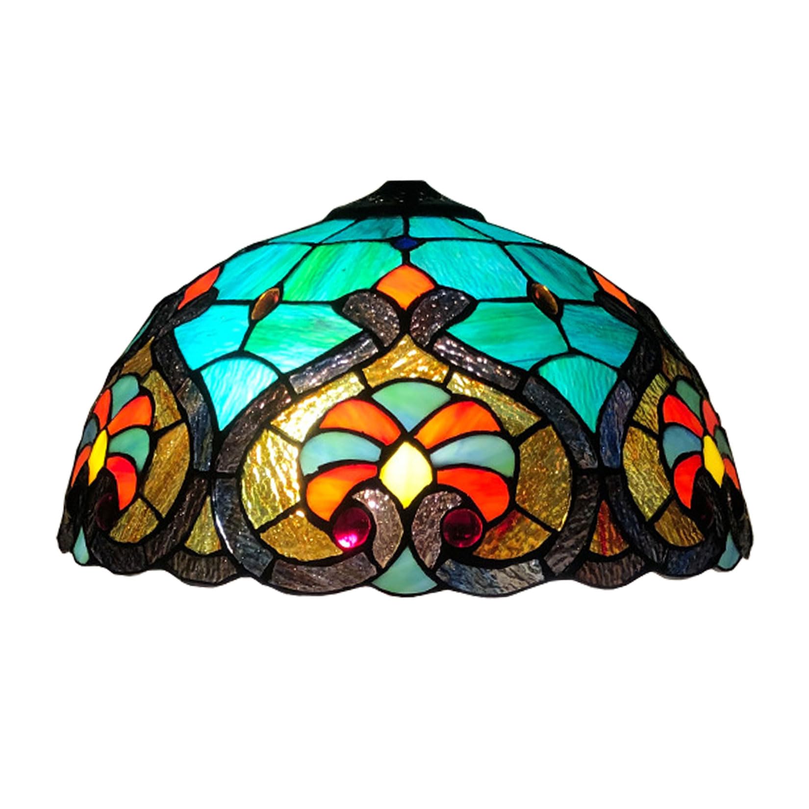 SaryEdge Tiffany Lamp Shade Replacement, 16 Inch Stained Glass Baroque Lampshades, Antique Traditional Art Design Light Cover, Only for Table Lamp Floor Lamp Pendant lamp Ceiling Light，Blue