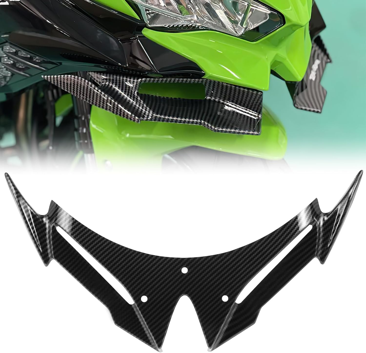 for Kawasaki Ninja 500 Z500 Ninja500 Motorcycle Front Fairing Winglet Aerodynamic Spoiler Beak Nose Cone Extension Fixed Wing Kit (Black+Gray)