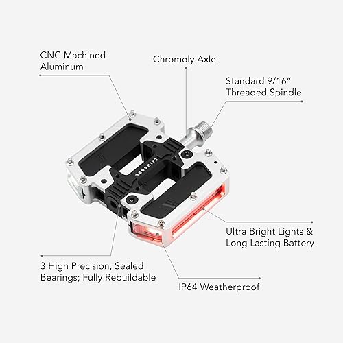 Miniatura 4 de REDSHIFT ARCLIGHT PRO Flat Bicycle Pedals with LED Lights, Auto On-Off, 36+ hr Battery, USB Rechargeable, Weatherproof, Flat Aluminum Bike Pedal