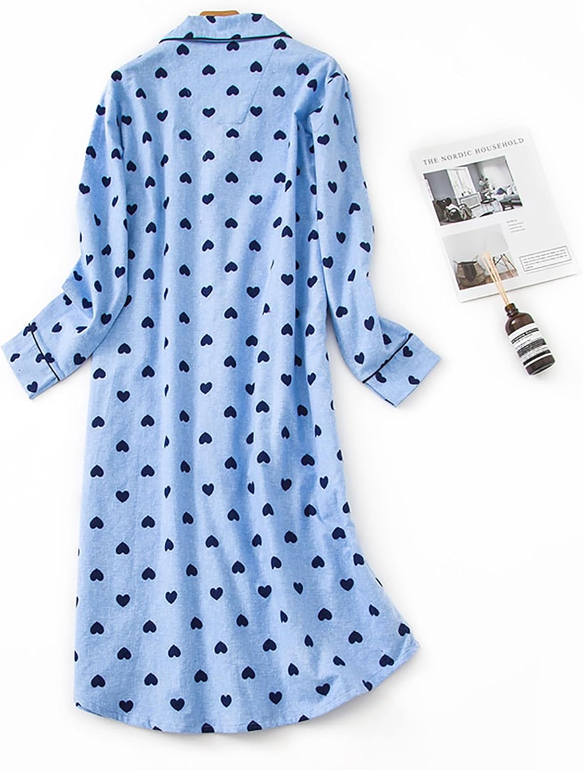 ASHER FASHION Womens Long Flannel Nightgown Button Down Sleepshirt Long Sleeve Nightshirt