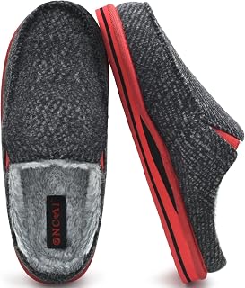 ONCAI Mens Slippers with Arch Support Stripe Faux Fur Cotton-Blend High-Density Memory Foam Warm House Slippers for man Slip-on Indoor Outdoor Rubber Sole Size 7-16