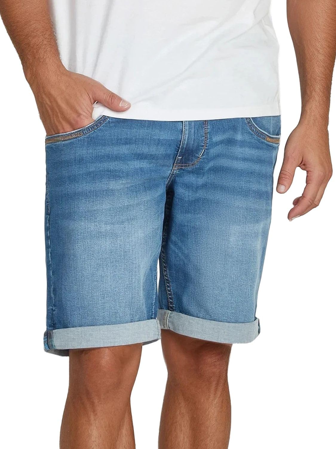 Timezone Jeans Shorts Herren Stretch Kurz Slim Fit StevieTZ Kurze Hosen Bermuda Shorts Sommer Denim Einfarbig Blau 30 31 32 33 34 36 38 40