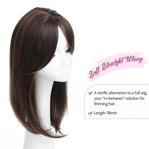 Miniatura 5 de Ms Taj Cubrepelo de 18 pulgadas de largo en capas para mujer, adornos de pelo sintético para mujeres con cabello delgado, color marrón oscuro con