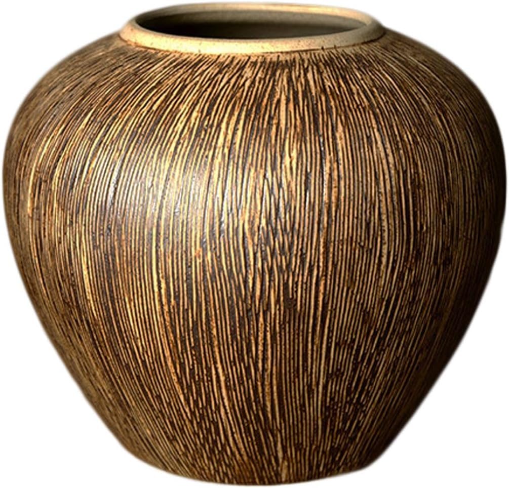 Vase Desktop Vintage Threaded Decorative Countertop Ornament Dried Flower Ceramic(W23 X H18cm)