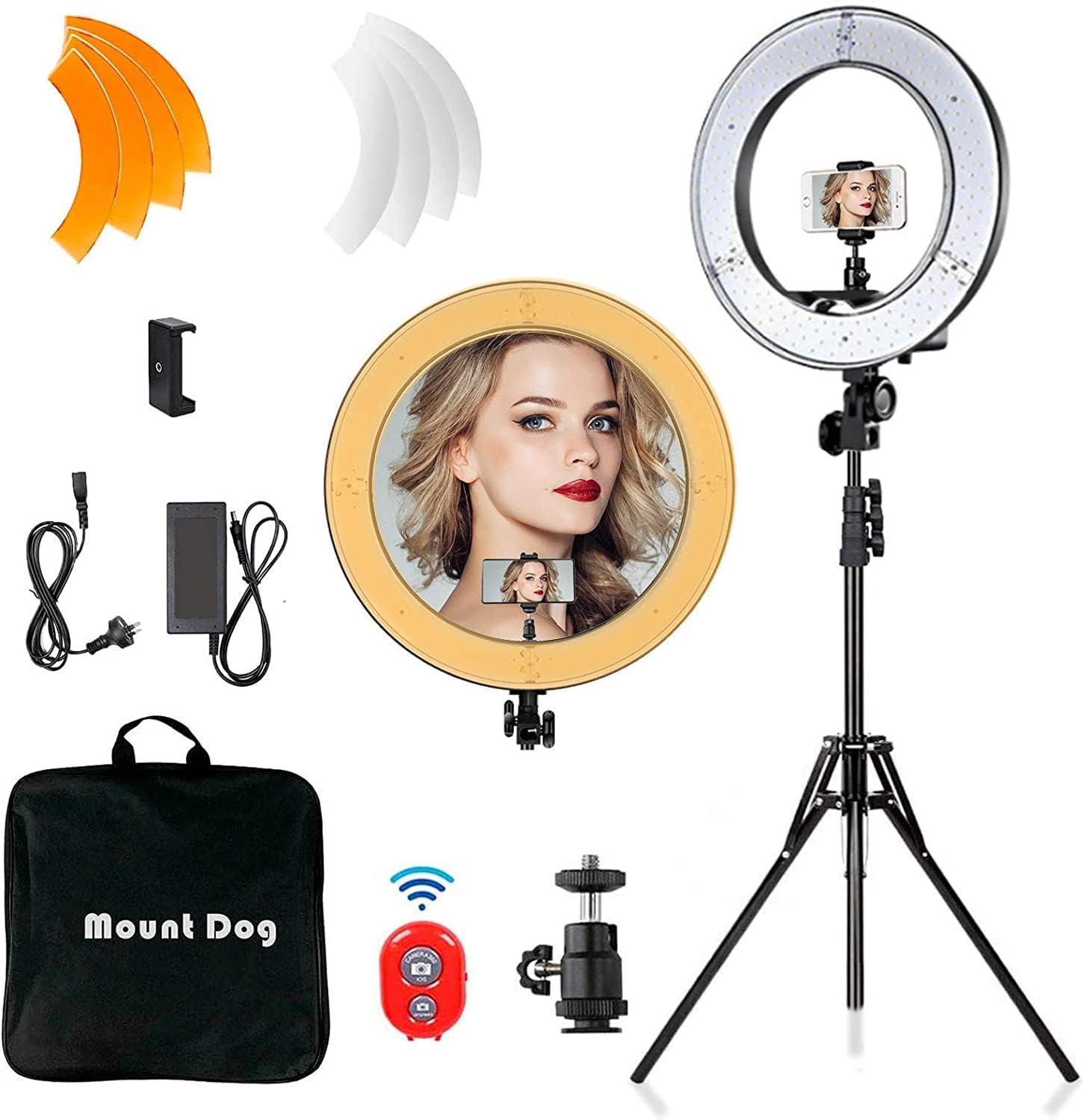 18 Inch Ring Light Tripod with Stand Phone Holder Perfect for Photography, Video Shooting, YouTube Video, Mountdog Selfie Light Ring Compatible with iPhone and Camera