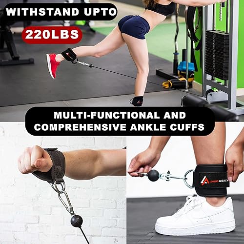 Miniatura 5 de Legend Legacy Ankle Straps for Cable Machines Adjustable Ankle Cuffs Rust-Resistant Neoprene Padded Leg Extensions Booty Hip Abductors for Kickbacks
