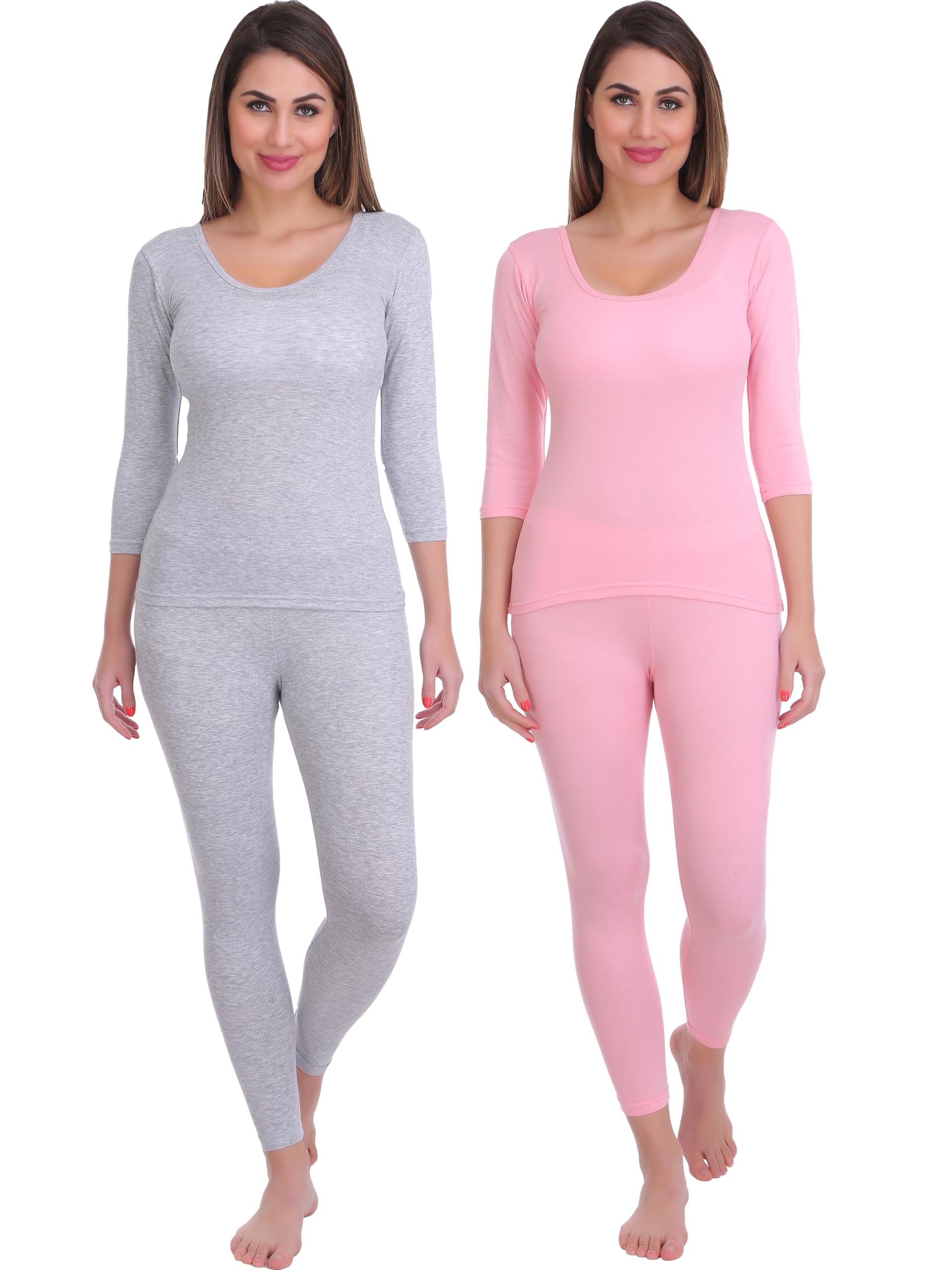 selfcare Pack of 2 Womens Solid 3/4 Sleeve Thermal Top and Pyjama Sets-picture-33