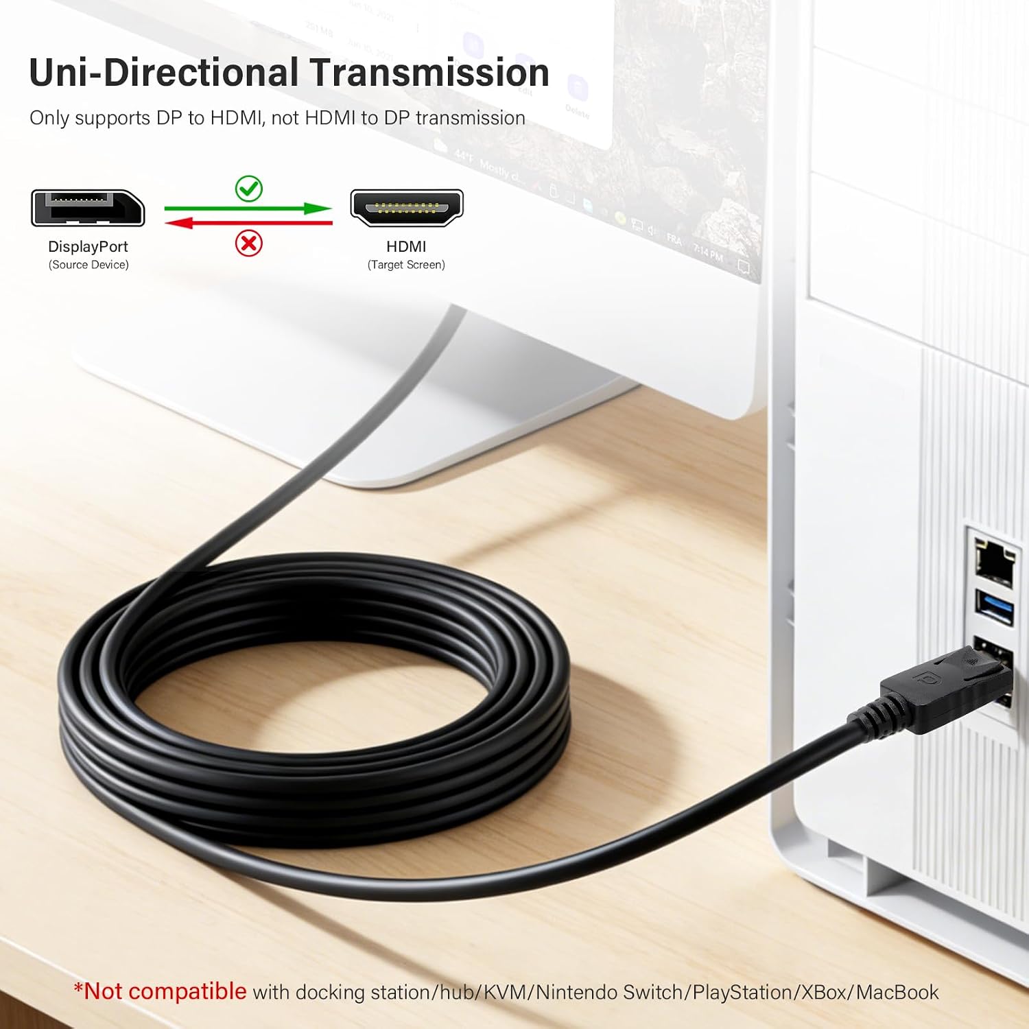 DisplayPort to HDMI Cable 10-Pack, 6 Feet Uni-Directional DP to HDMI Cord 1080P@60Hz Male to Male for PCs to HDTV, Monitor, Projector