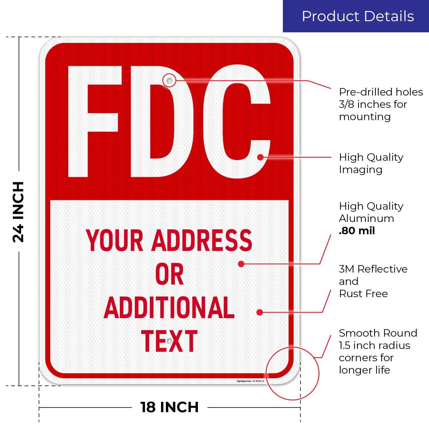 Custom Fire Department Connection FDC Signs, Personalise for Property and Business Signs, 18x24 Inches, 3M EGP Reflective .080 Aluminum, Fade Resistant, Made in USA