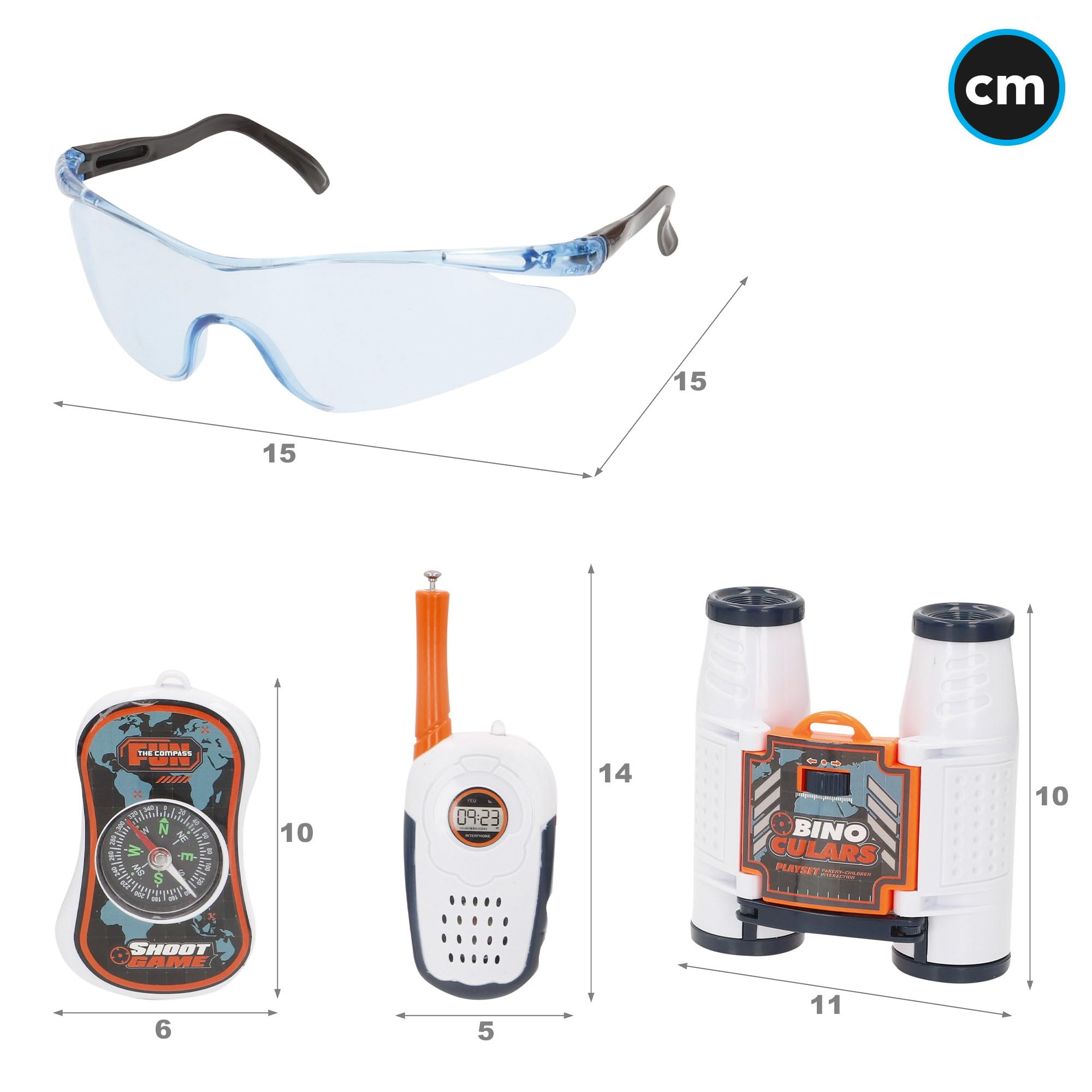 COLORBABY 47850 Power Action Police Set – Kit De Espionaje Con Walkie Talkies Con Luz, Brújula, Binoculares Y Gafas, Juego De Rol Policial Para Niños De 3 Años O Más
