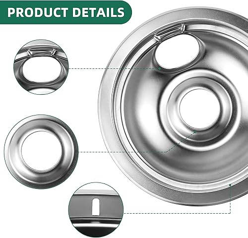 Miniatura 10 de Tazones de bandeja de goteo para quemador 318067041 (6 pulgadas), 318067051 (8 pulgadas), sustituye a 5304430149 5304430150, quemador de estufa