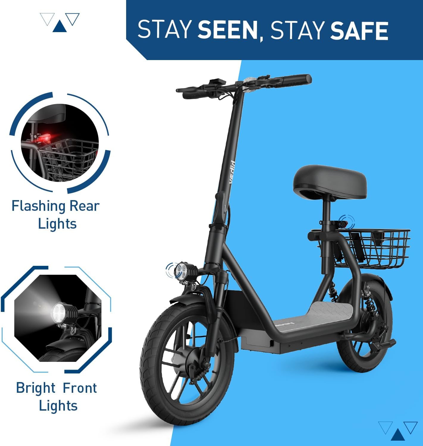 Hiboy Q2/U2 Adult Electric Scooter with Seat – 500W Motor, 22mi Range, 14" Wheels, Dual Suspension, Neon Lights, Foldable for Commute, Flame