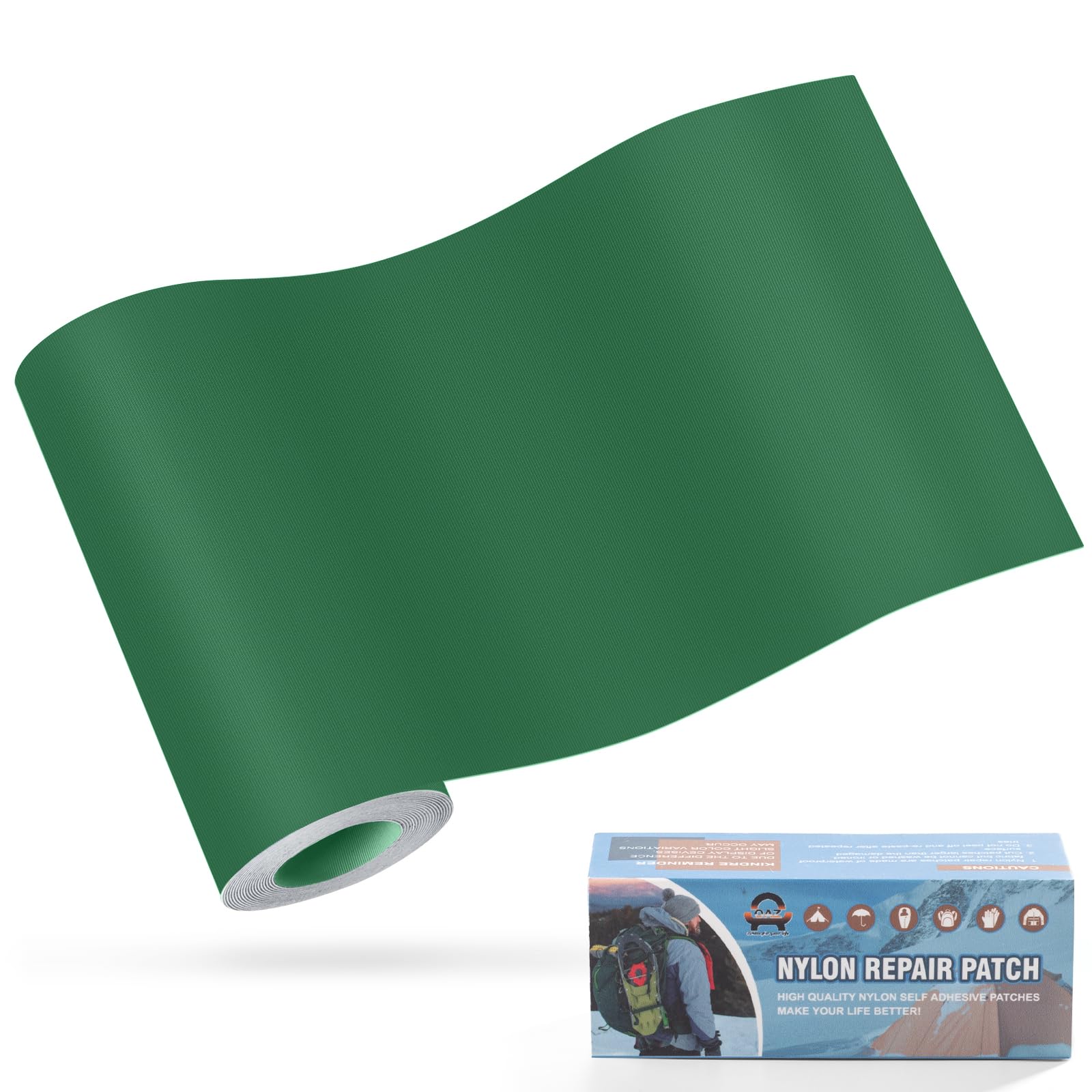 OAZ 10x160 cm Nylon Repair Patches Nylon Fabric Patch Self-Adhesive Tent Repair Patch Kit Waterproof Lightweight Nylon Repair Tape for Clothing Down Jacket Sleeping Bag Forest Green — image 1