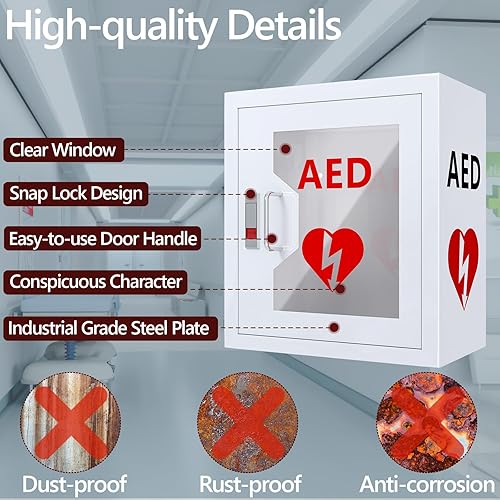 Miniatura 5 de NLShan Armario AED, gabinete de almacenamiento de montaje en pared con placa de acero de metal y cerradura magnética, 14 x 7.9 x 14.2 pulgadas,