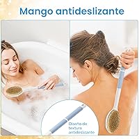 Vista 2 de Exfoliador de Espalda Antideslizante para Ducha, Cepillo de Ducha Mango Largo con Cerdas Rígidas y Suaves, Exfoliante Corporal para Baño o Cepillo