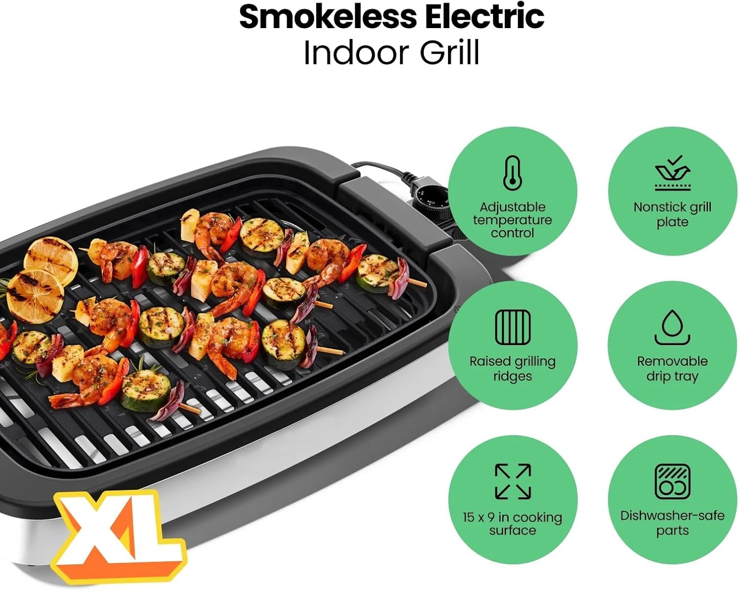 6-Person Electric Indoor Grill - Smokeless Stainless Steel Grill with Temperature Control for Family Meals & Gatherings