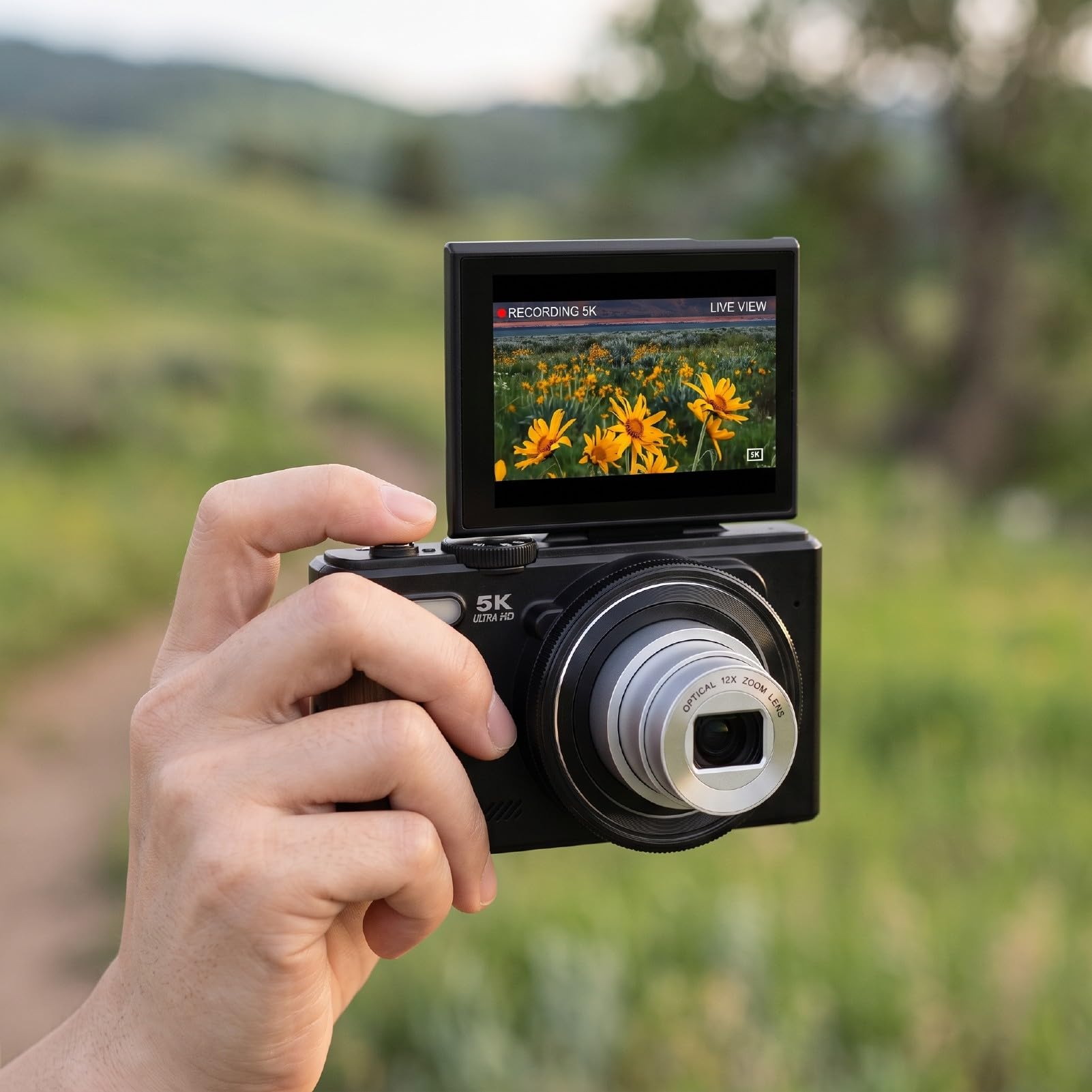 Bewinner Cámara Digital 5K para Vlogging de Fotografía de Viajes | Cámara sin espejo de 80MP con pantalla abatible 180 de 3 pulgadas, enfoque automático con zoom óptico de 12X, cámara WiFi