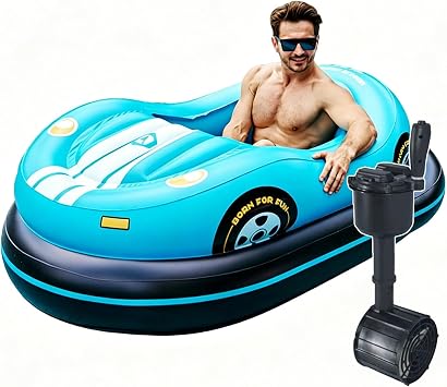 Electric Pool Bumper Boat. Motorized Pool Float w/Joystick Control,w/Cordless Pump Included,Inflatable Bumper Boat for Pool,Lake & Summer Water Fun Blue 2batteries