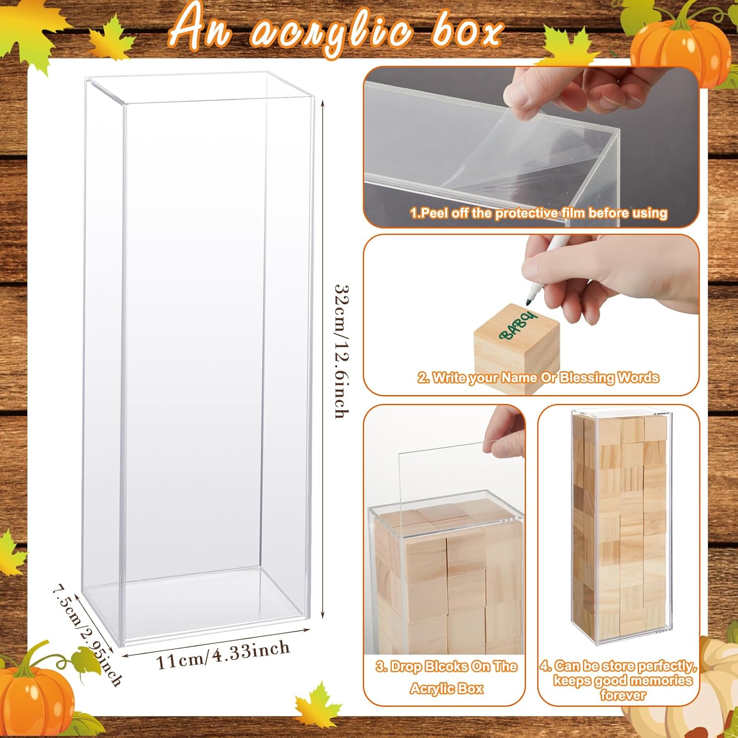 Tenceur 104 Pcs Baby Shower Decorate a Block Game Set Baby Shower Games 54 DIY Blank Wooden Block 48 Watercolor Markers with Acrylic Box for Games Wedding Guests Party Supplies