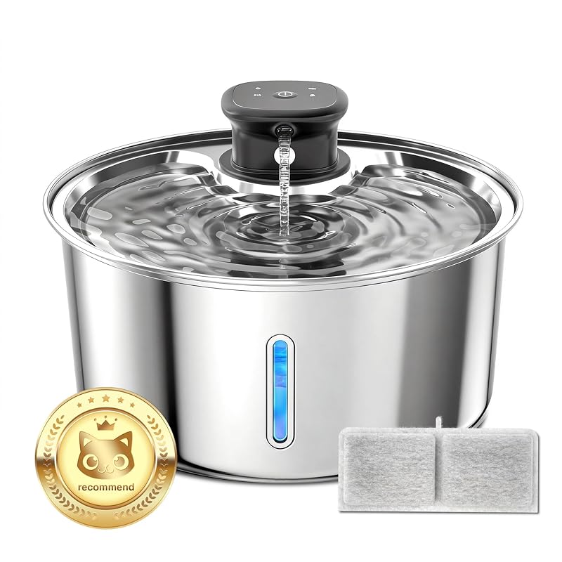 Fonte de água para gatos sem fio em aço inoxidável Jzla pro, 3,2 L, SSWF-BK