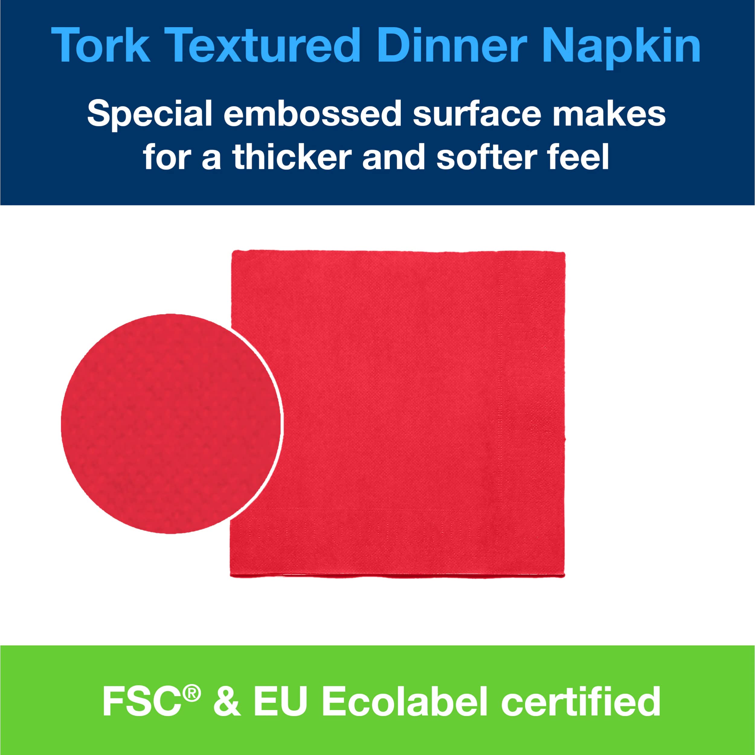 Tork 509416 - Dinner Servilleta de papel gofrado para cena, 2 capas, 18 paquetes x 50 unidades (900 servilletas), pliegue 1/4, 38 cm x 39 cm, color rojo