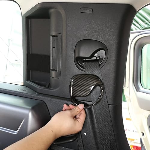 2 piezas de fibra de carbono ABS cromo cinturón de seguridad ajuste para Land Rover Defender 110 2020-2020 accesorios de coche (fibra de carbono)