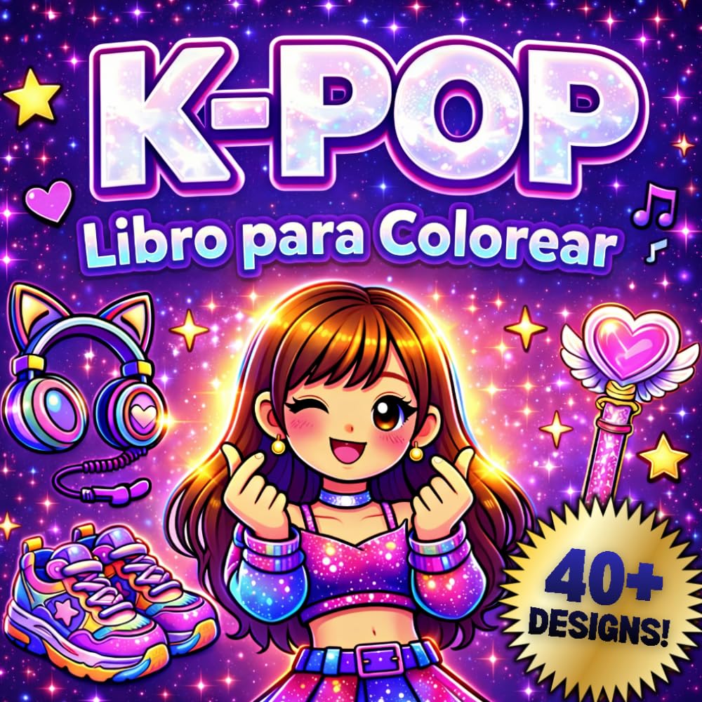 K Pop Libro para Colorear: Diseños lindos y fáciles para fans del KPop | Libro para colorear para adolescentes y adultos con escenas inspiradas en idols, conciertos y la cultura K-Pop