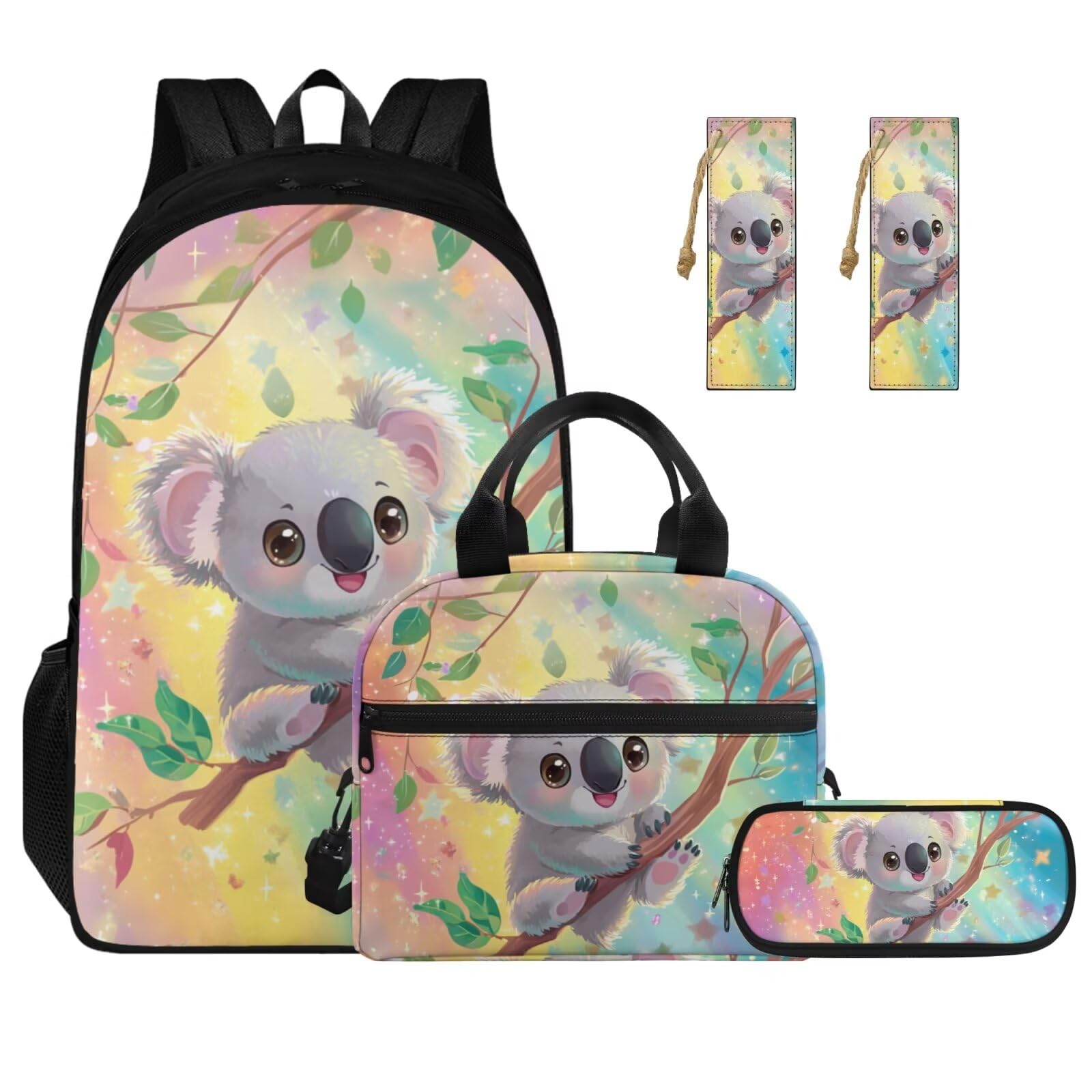 Yuosegray Koala Preschool Girl Backpack and Lunch Box Set 17 Inch Girls Backpacks Ages 8-10 Lightweight Personalized Bookmark Resistant Elementary