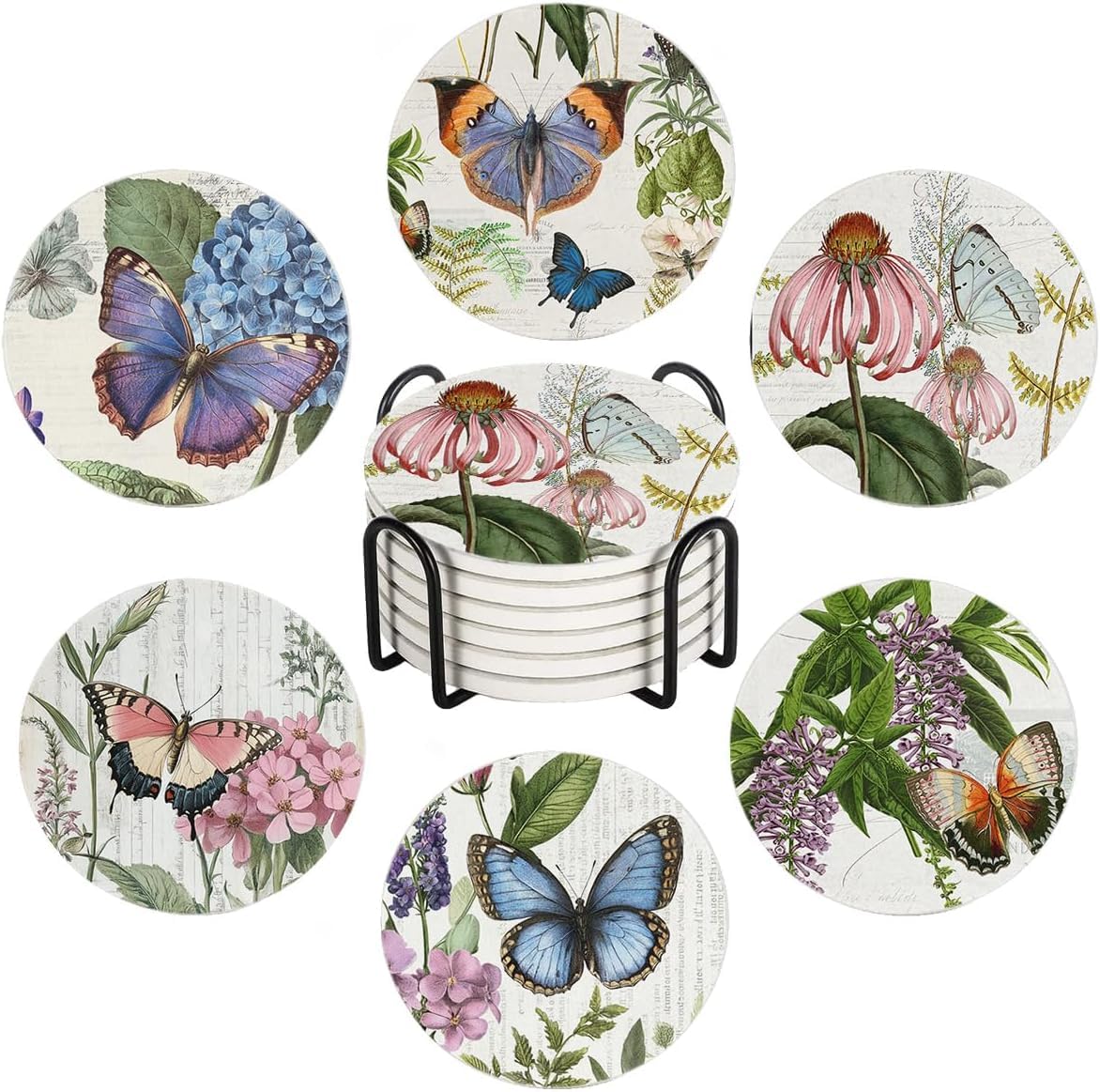 Dessous de verre motif floral botanique lot de 6, idée cadeau maison