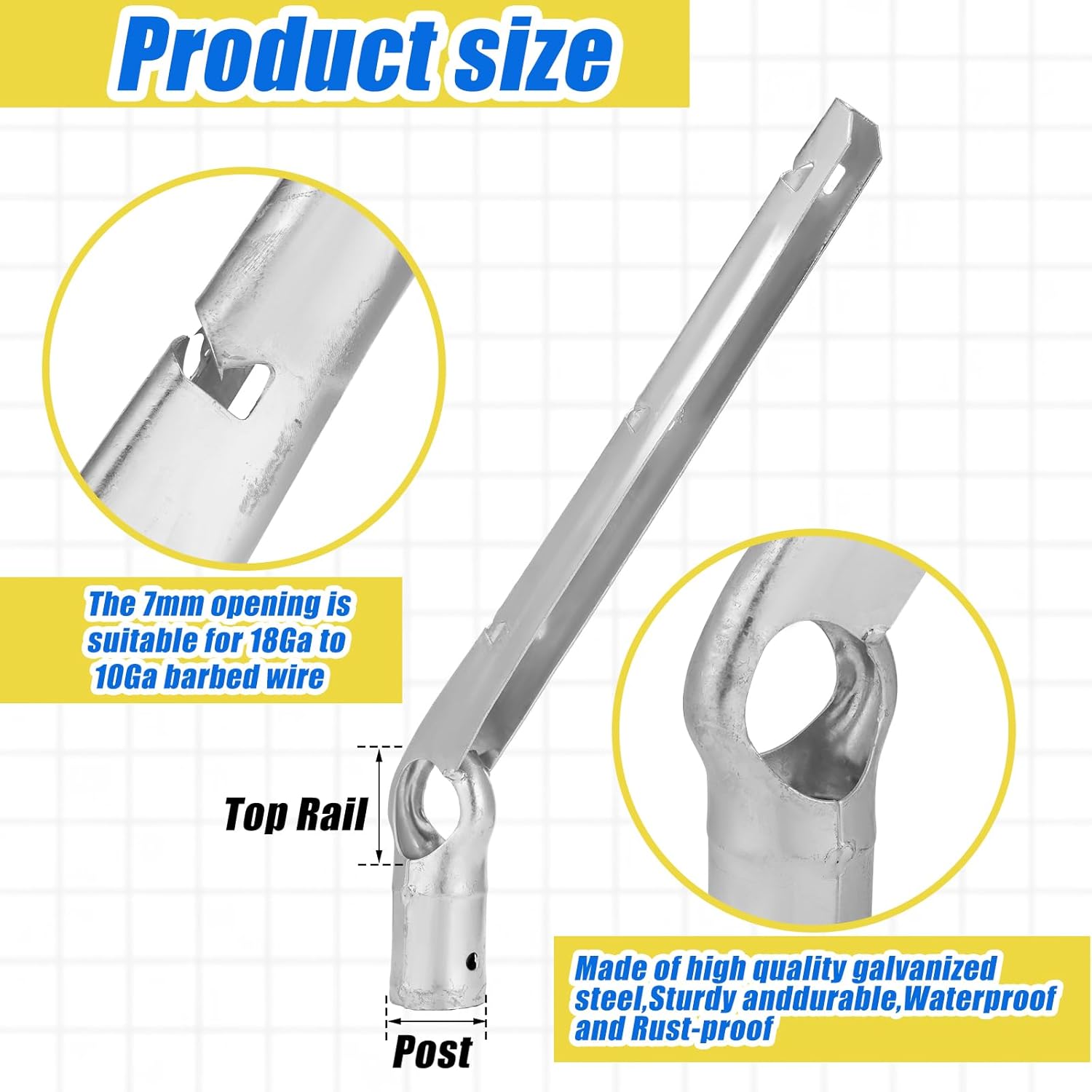 6 Pcs 1-5/8" Barbed Wire Arm, Hot Dip Galvanized Steel Fence Height Extender, Cornered Barbwire Arm Extensions for Chain Link Fence, 45-Degree