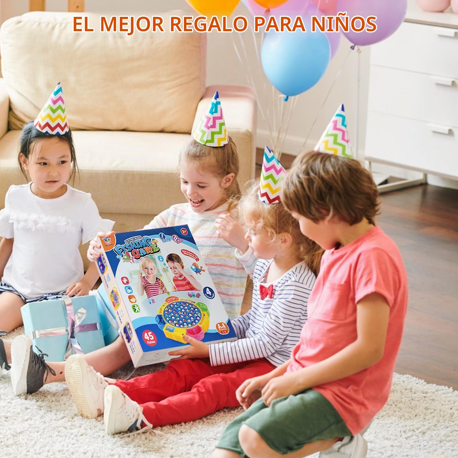 Juguete de Pesca Eléctrico, Juego Musical y Giratorio con 45 Peces y 4 Tiras de Caña, Juego de Pesca Magnético Juego de Mesa, Juegos Educativos Regalos para Niños/Niñas de 2 3 4 5 6 Años | Juego de Pesca Magnético Juego de Mesa, Juego Musical y Giratorio,