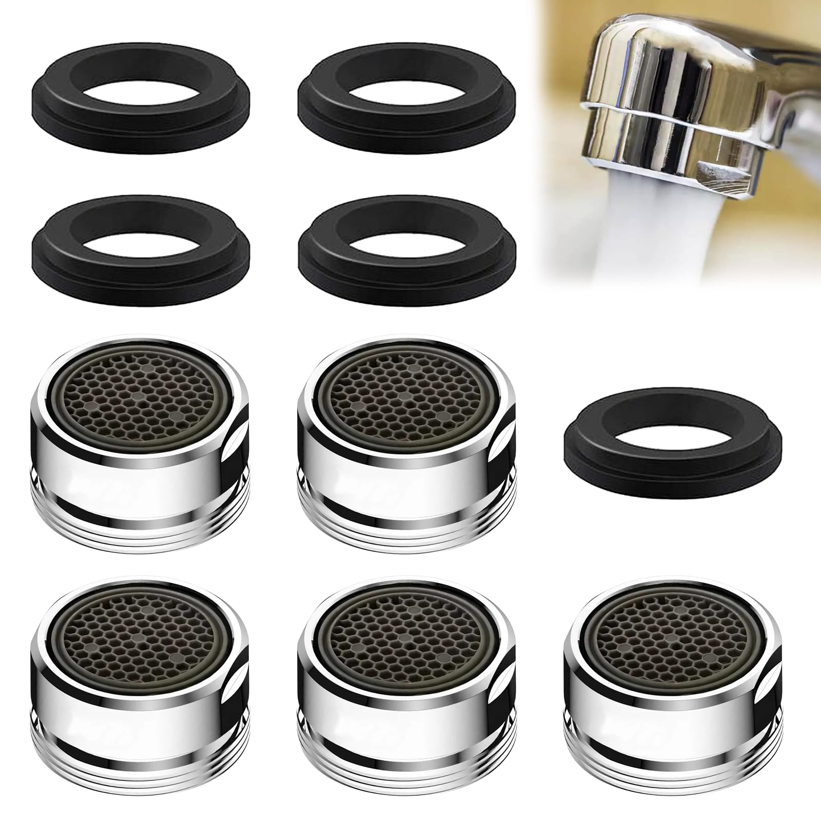 5 Pack M24 Tap Aerators, Tap Filter Nozzle with Gasket, Quick Fit, Water-Saving Kitchen Tap Aerator for UK Taps, Faucet Filter Replacement Insert for Kitchen & Bathroom Mixer Tap(24MM)