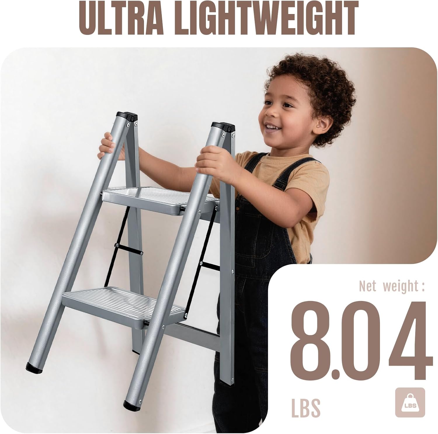 XinSunho 2 Step Ladder, Folding Step Stool with Anti-Slip Wide Pedal, Portable Sturdy Steel Ladder 2 Steps, 330lbs Safety Kitchen & Household Ladder