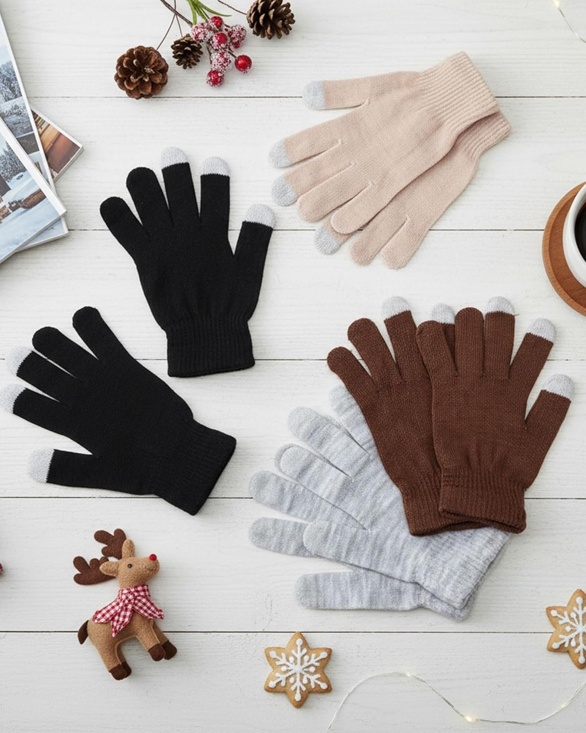 Chicingyou 40/80 Pair Winter Touchscreen Gloves Bulk Warm Stretchy Knitted Mittens Gloves for Men Women Cold Weather Homeless