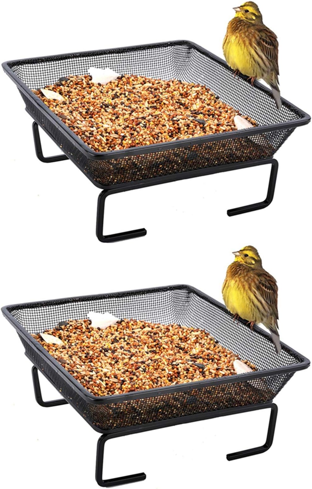WOSIBO 2 Pack Platform Ground Bird Feeder Tray, Metal Mesh Seed Tray for Ground Dove Birds or Squirrels Outdoor Garden Decoration