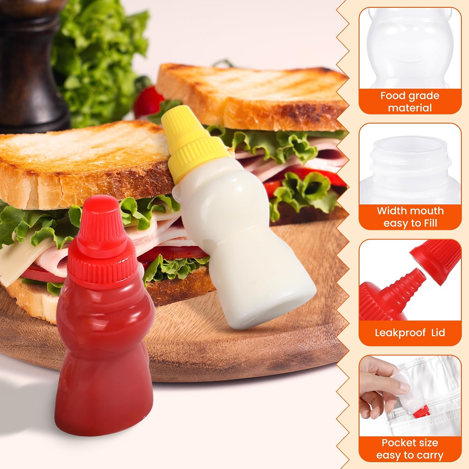 4 Pieces Mini Ketchup Bottle for Lunch Box, Lunch Box Accessories for Kids | Bear Shaped Small Condiment Squeeze Bottles with Lids, Mini Squeeze Bottles for Sauces Containers, Bento Box Accessories, 1oz thumbnail