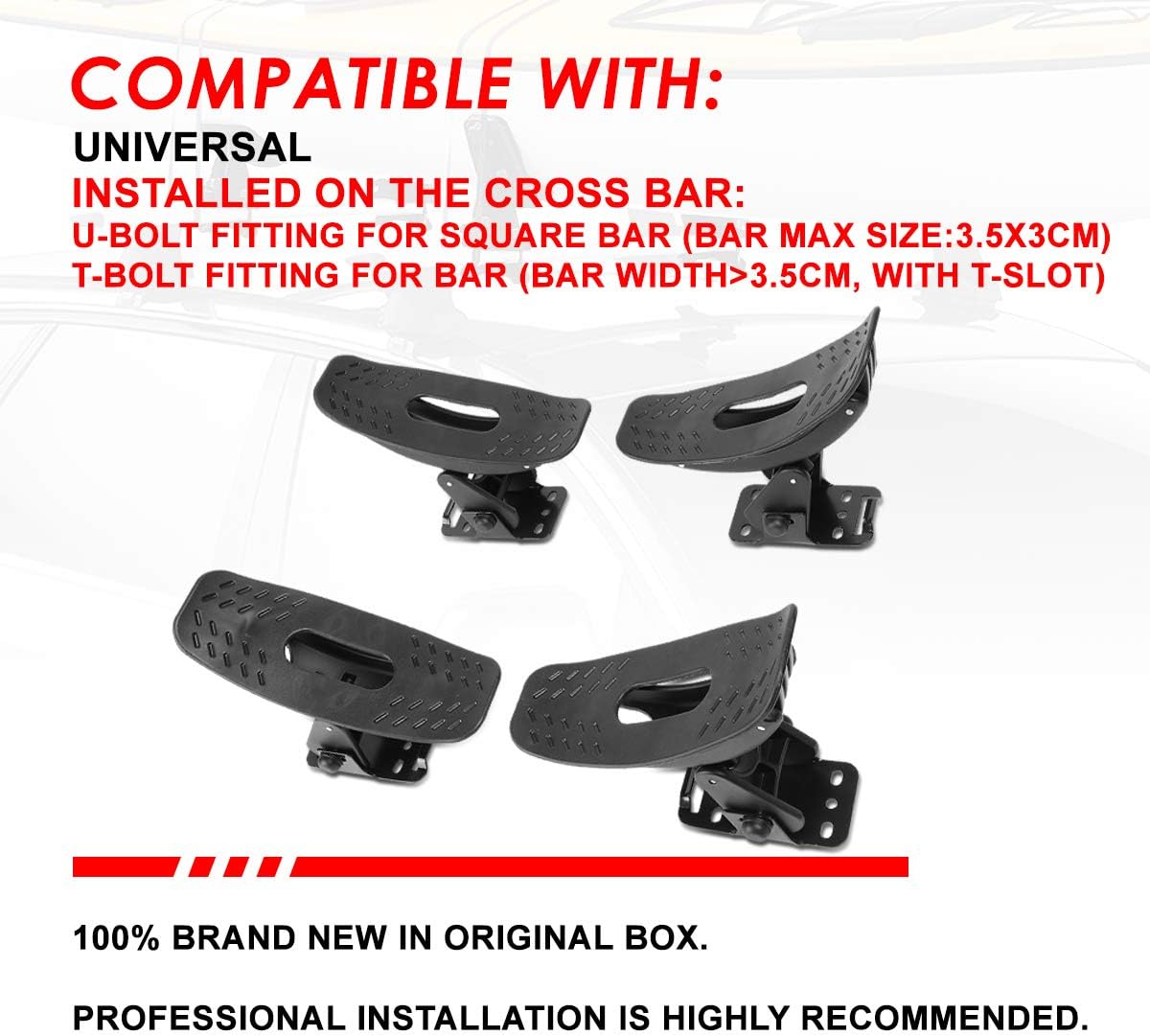 Auto Dynasty 4 Pieces Adjustable Saddle Kayak Car Truck Roof Top Crossbar Mount Rack Carrier Boat Canoe Snowboard, Black