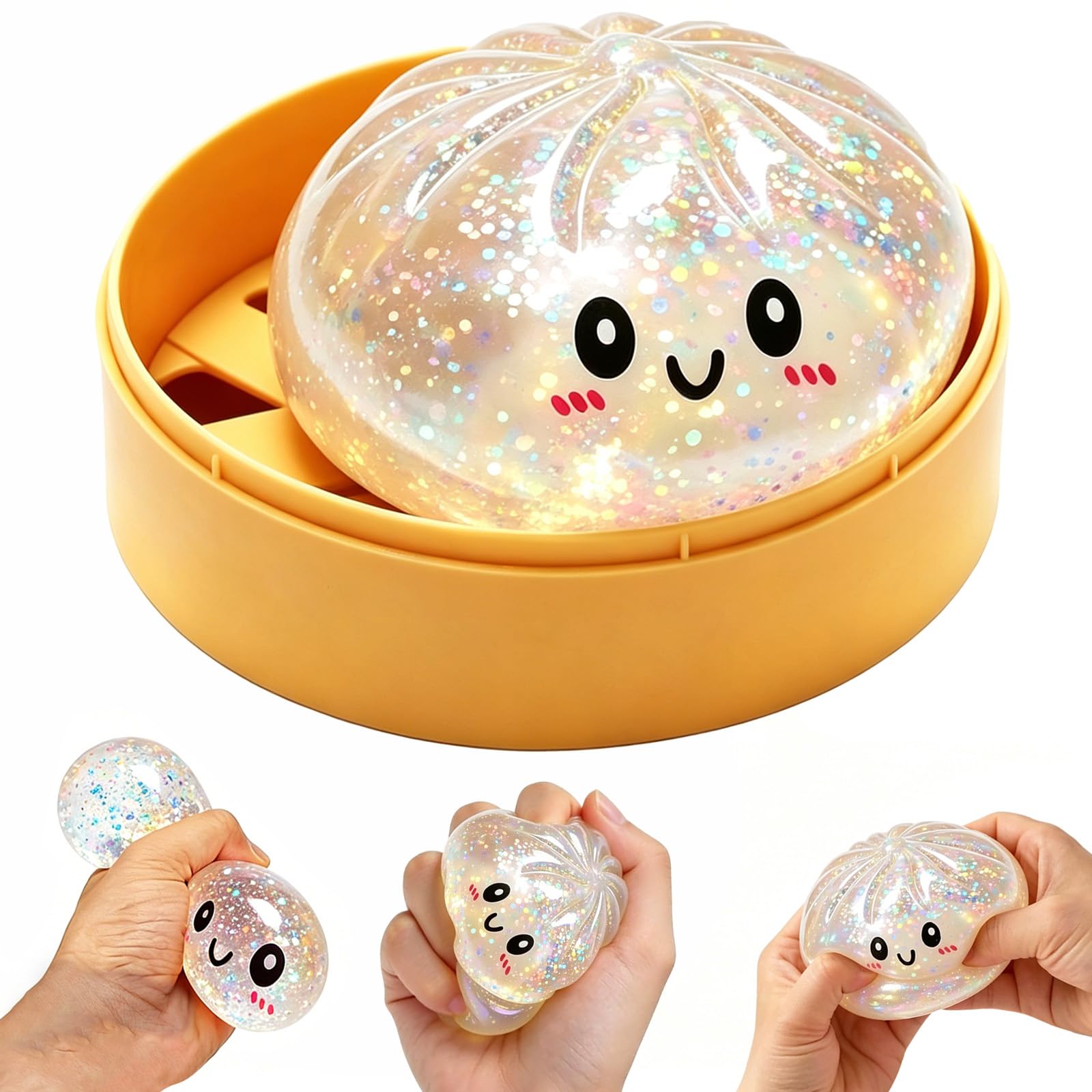 Giant Glitter Dumpling Squishys, Squishys Dumpling Toy, Mystery Dumplings Squishy with Steamer, Dumplings Squishy Toy, Cute Dumplings Toy, More Surprise Gift for Home & Office (1pcs)
