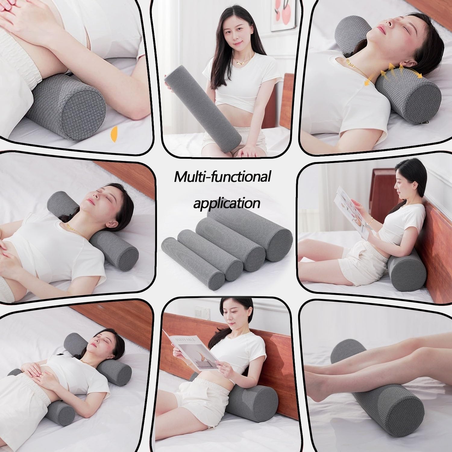 Oreiller de Coussin de Cylindre de Rouleau Cervical Rond for Tête Cou Pieds de Lit Dos Canapé Coussin(White,20x200cm)