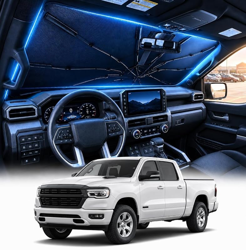 Protetor Solar para Para-brisa em Formato de Guarda-chuva DooGooCoo para Dodge RAM 1500, 2500 e 3500 2019–2026