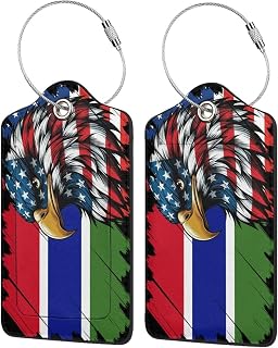 America and Gambia Gambian Eagle Flag Luggage Tags for Suitcases,Leather Stainless Steel Loop Identifiers Privacy Coveridentifiers and Address Card for Cruise Airport Travel Essentials